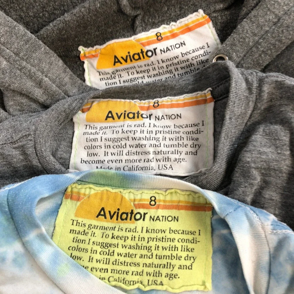 Aviator Nation‎ Bundle Hoodie & Tees Boys Size 8 Kids Gray Blue Rainbow Surf 3pc